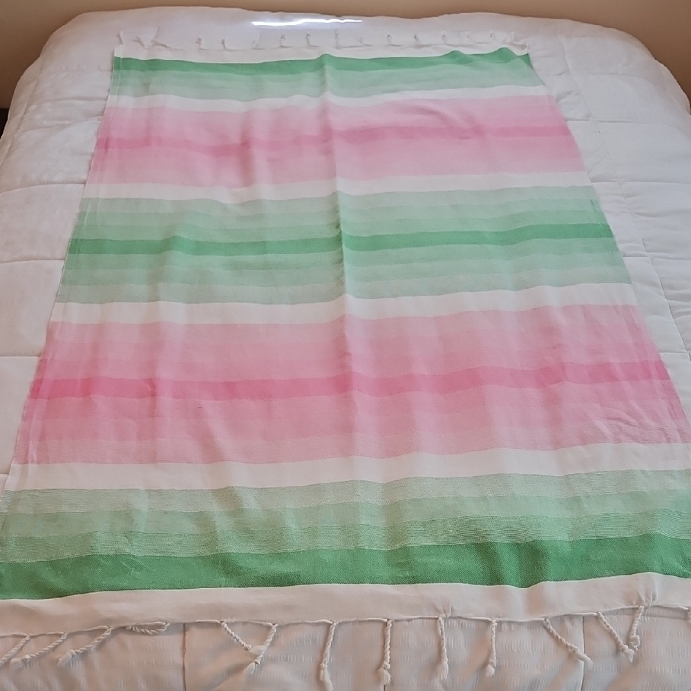 Pink and Green Striped Throw Blanket